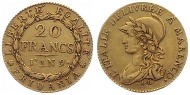 Preview: Subalpine Republik Piermont 20 Francs Marengo L'AN 9 (1800)